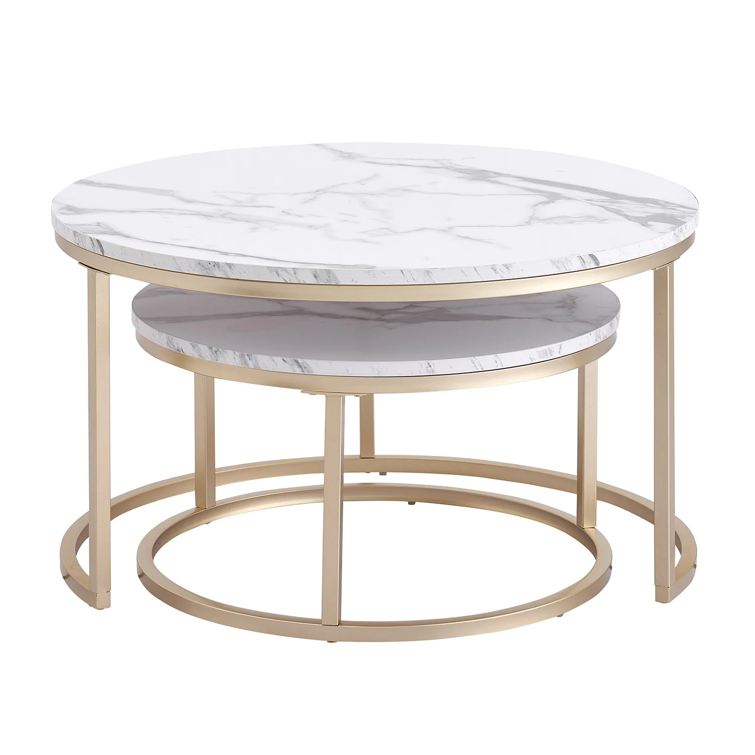 2Pcs Coffee Table Round 2 in 1 End Side Table Desk Nordic Marble Glass Home Sofa Tables Living Room Luxury Side Tables 60CM/80CM - Bakesbyemily.com