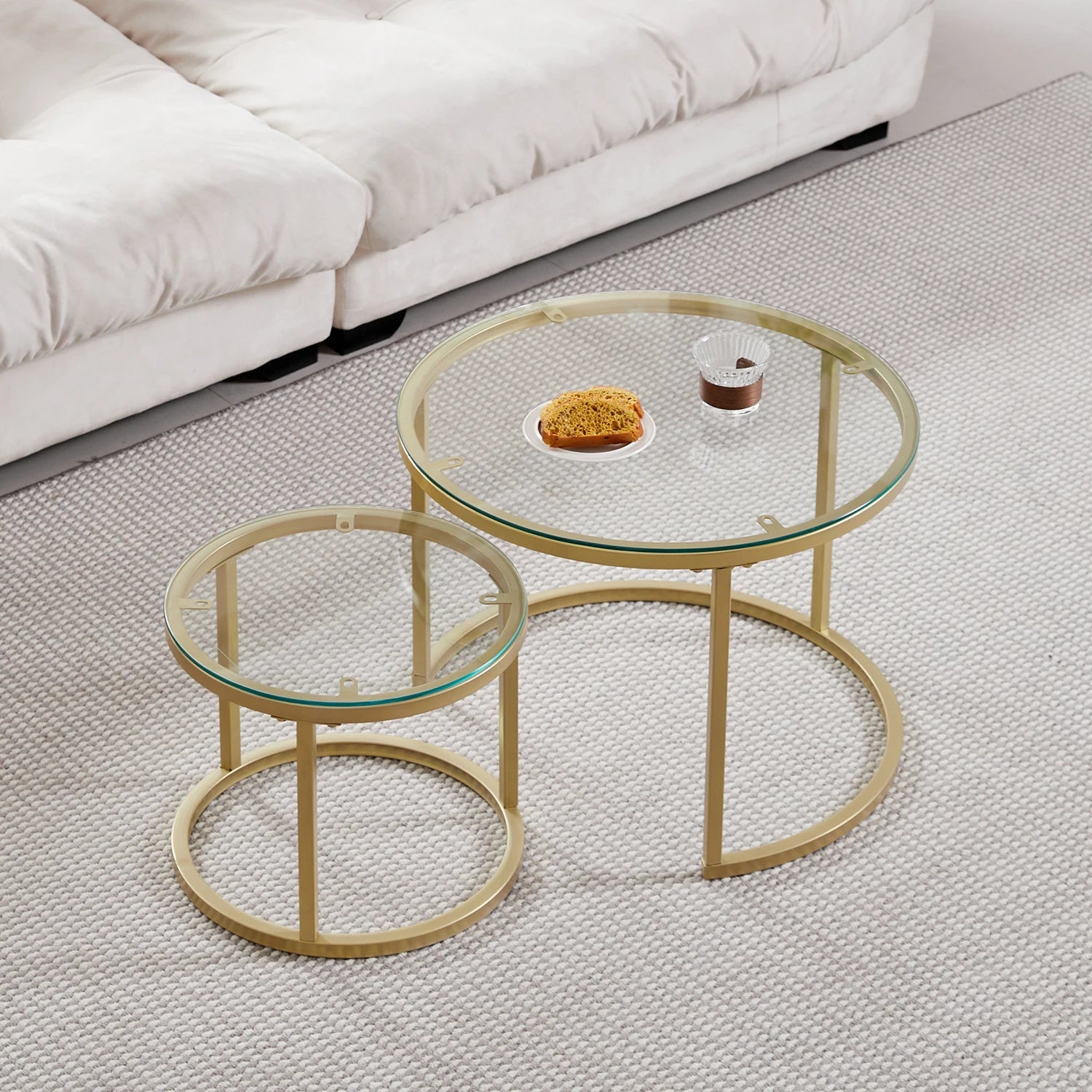 2Pcs Coffee Table Round 2 in 1 End Side Table Desk Nordic Marble Glass Home Sofa Tables Living Room Luxury Side Tables 60CM/80CM - Bakesbyemily.com