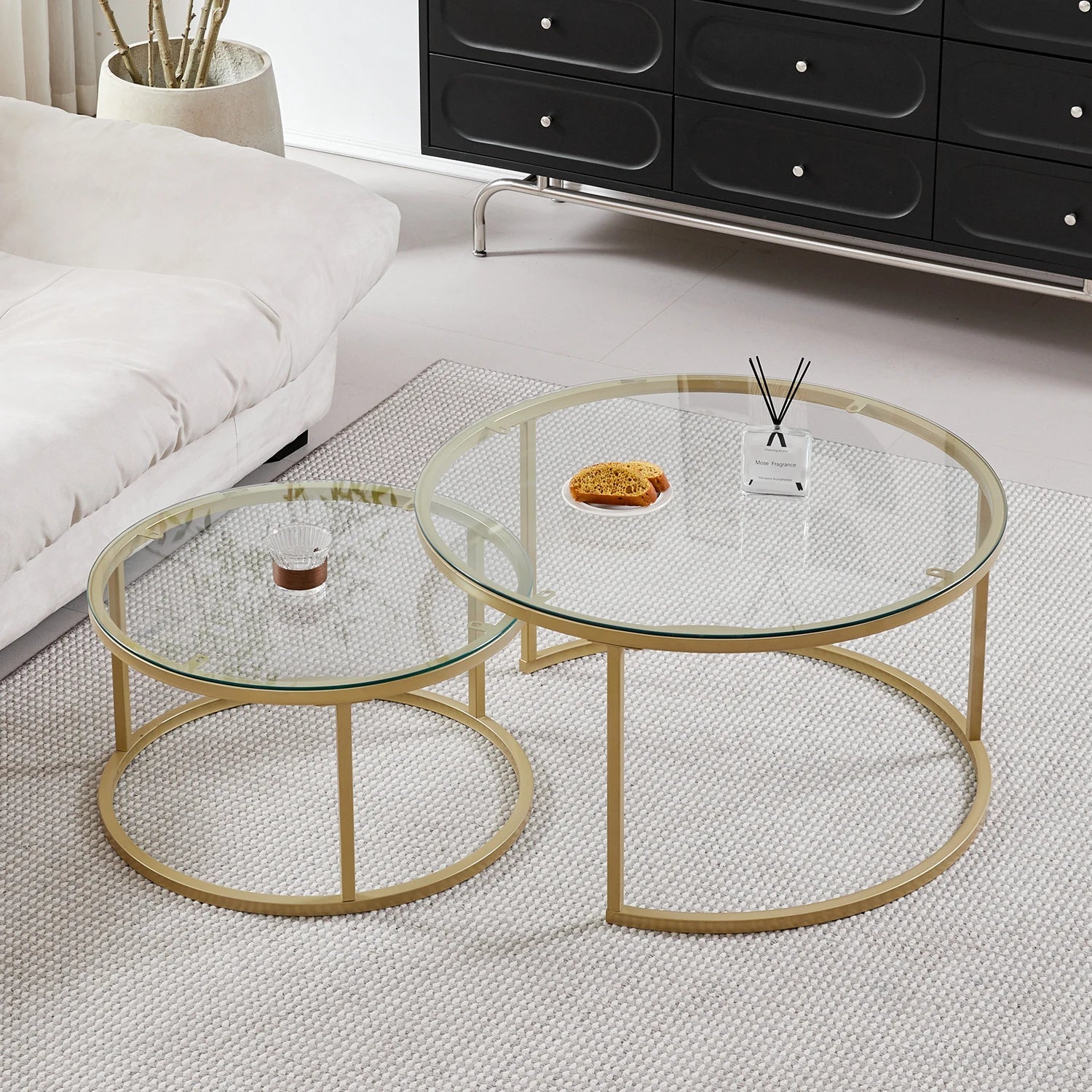 2Pcs Coffee Table Round 2 in 1 End Side Table Desk Nordic Marble Glass Home Sofa Tables Living Room Luxury Side Tables 60CM/80CM - Bakesbyemily.com