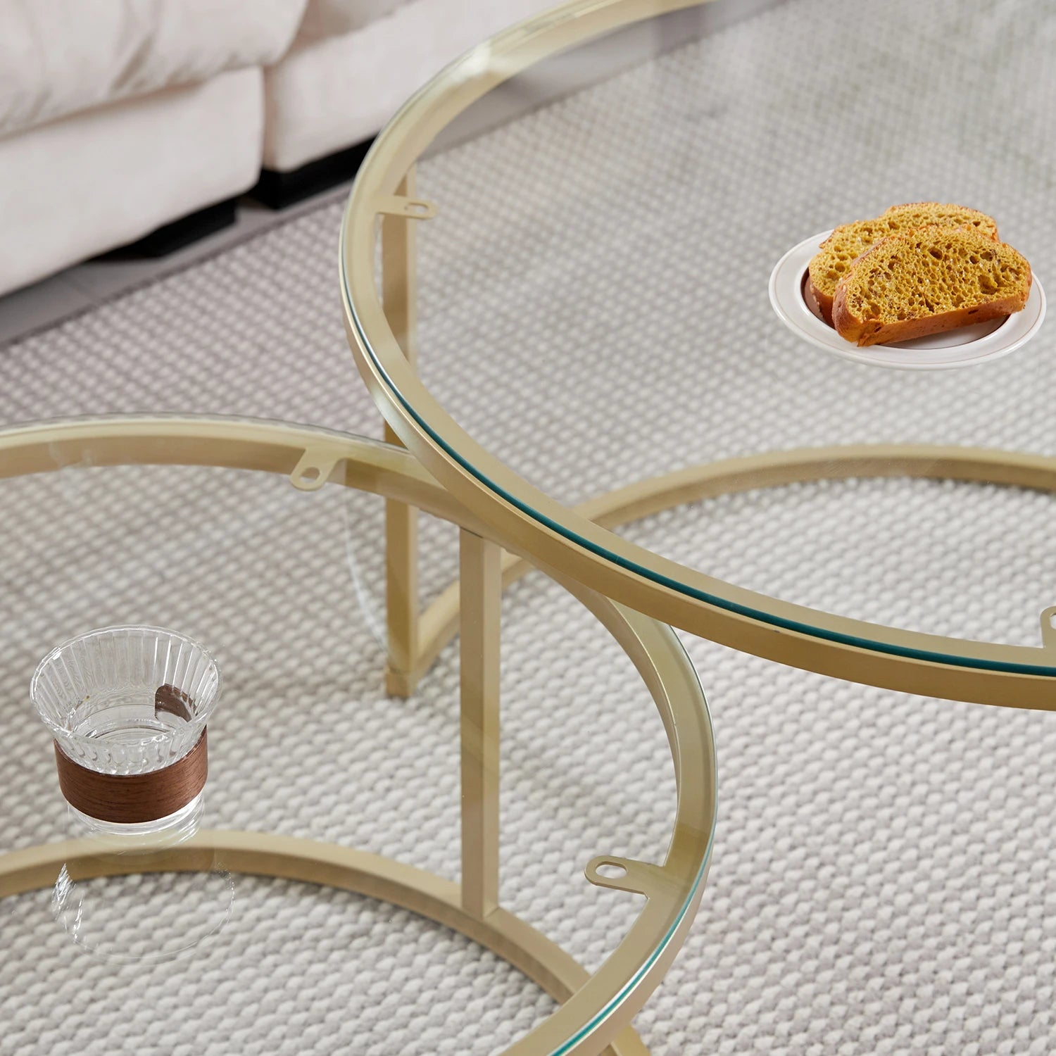 2Pcs Coffee Table Round 2 in 1 End Side Table Desk Nordic Marble Glass Home Sofa Tables Living Room Luxury Side Tables 60CM/80CM - Bakesbyemily.com