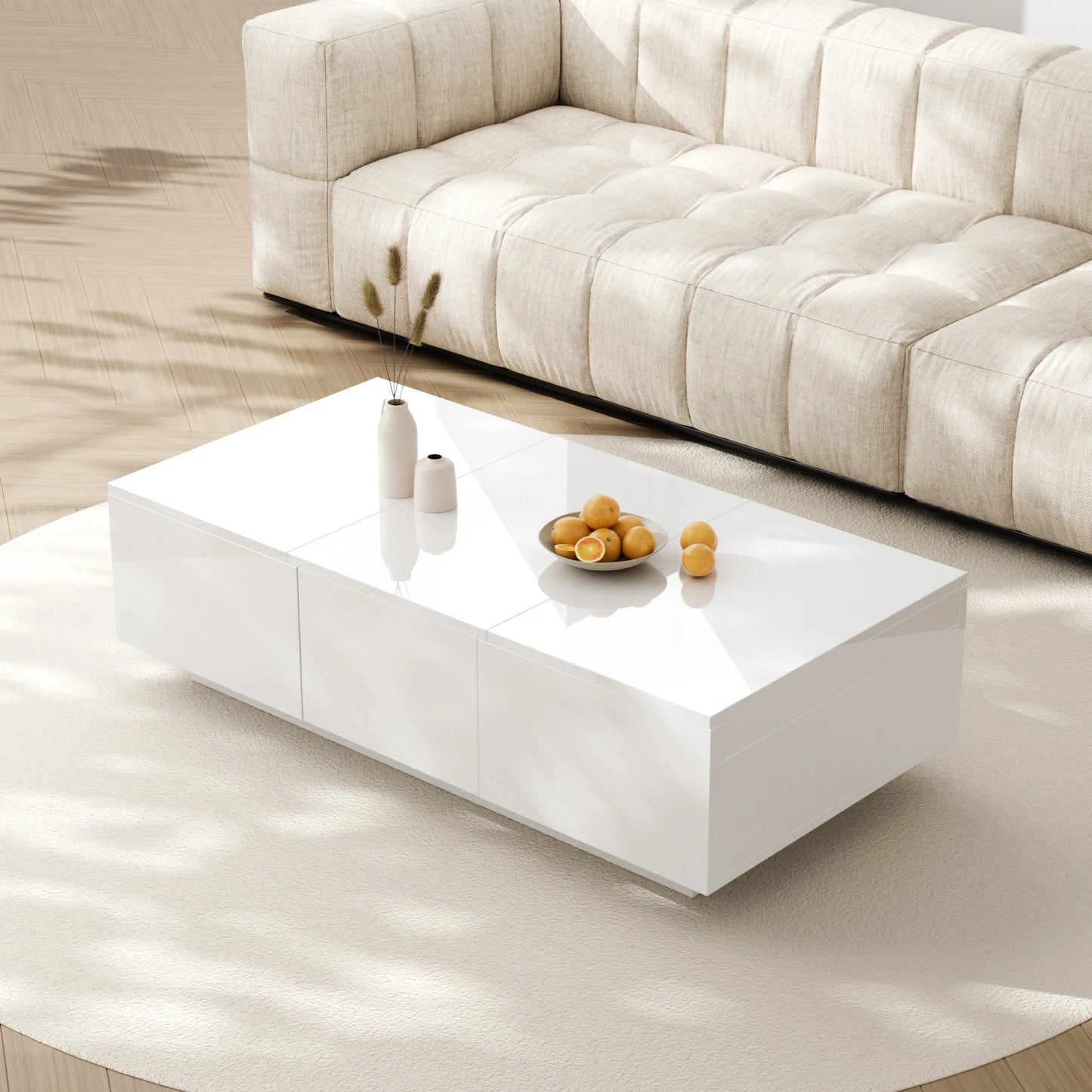Coffee table 100x50x31 cm High Gloss Rectangular living room Table Push Pull storage Structure Double Sided Push