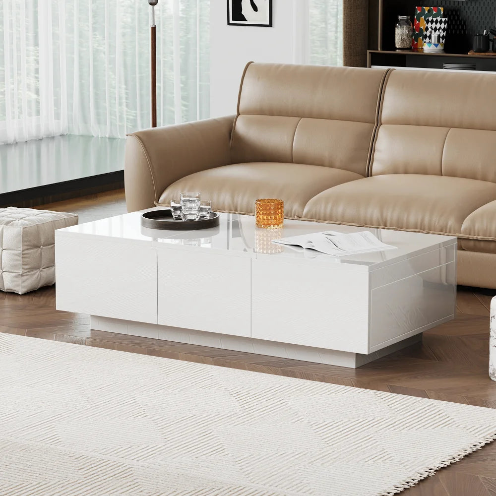 Coffee table 100x50x31 cm High Gloss Rectangular living room Table Push Pull storage Structure Double Sided Push