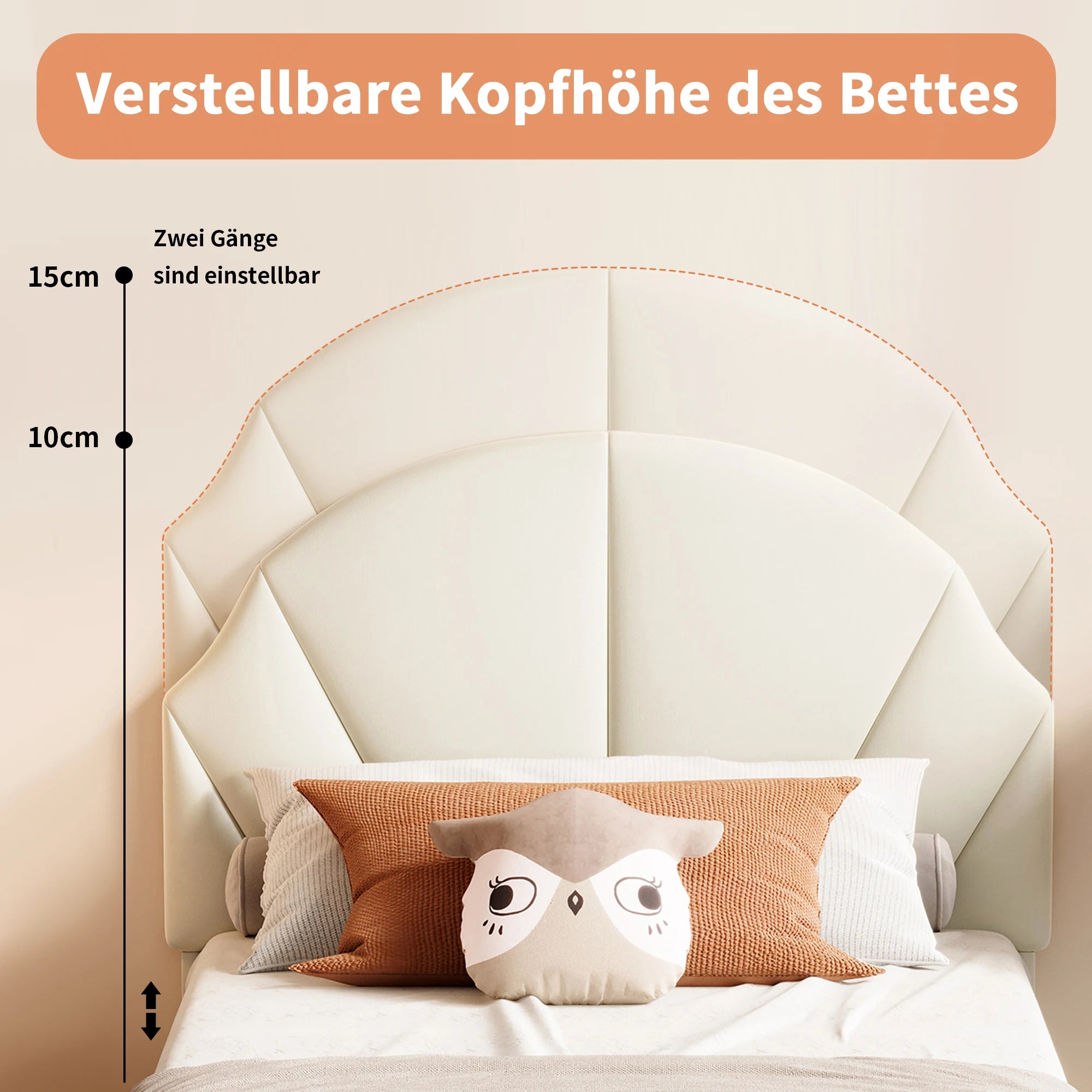Rosahqnda Children bed 90x200 cm Adjustable Headboard Boy and girls Bed Teenage Bed Velvet Simple Assembly Beige/Pink