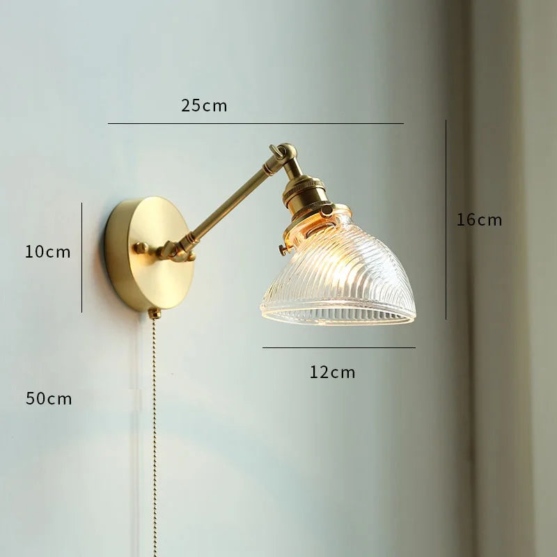 IWHD Glass Copper LED Wall Lights For Home Pull Chain Switch Bedroom Bathroom Mirror Stair Modern Nordic Wandlamp Lampara Pared