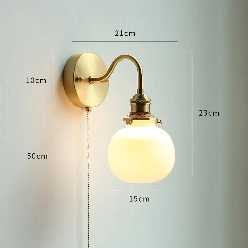 IWHD Glass Copper LED Wall Lights For Home Pull Chain Switch Bedroom Bathroom Mirror Stair Modern Nordic Wandlamp Lampara Pared