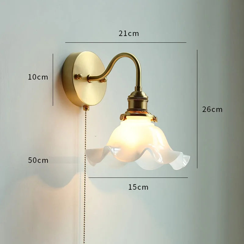 IWHD Glass Copper LED Wall Lights For Home Pull Chain Switch Bedroom Bathroom Mirror Stair Modern Nordic Wandlamp Lampara Pared