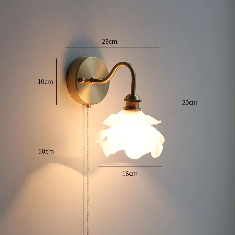 IWHD Glass Copper LED Wall Lights For Home Pull Chain Switch Bedroom Bathroom Mirror Stair Modern Nordic Wandlamp Lampara Pared