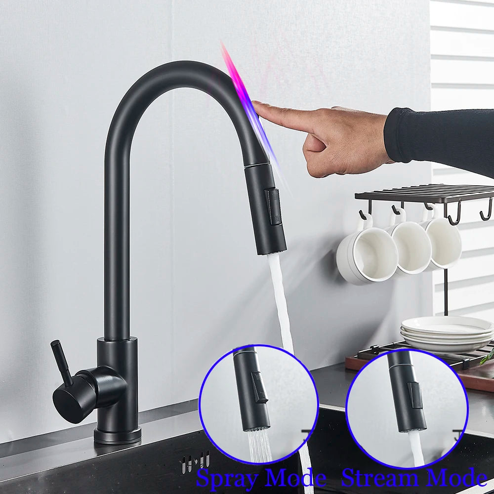 ULGKSD Sensor Kitchen Faucet Stainless Steel Touch Control Mixer Tap Hot and Cold Water Single Handle Sink Sensitive Sink Faucet