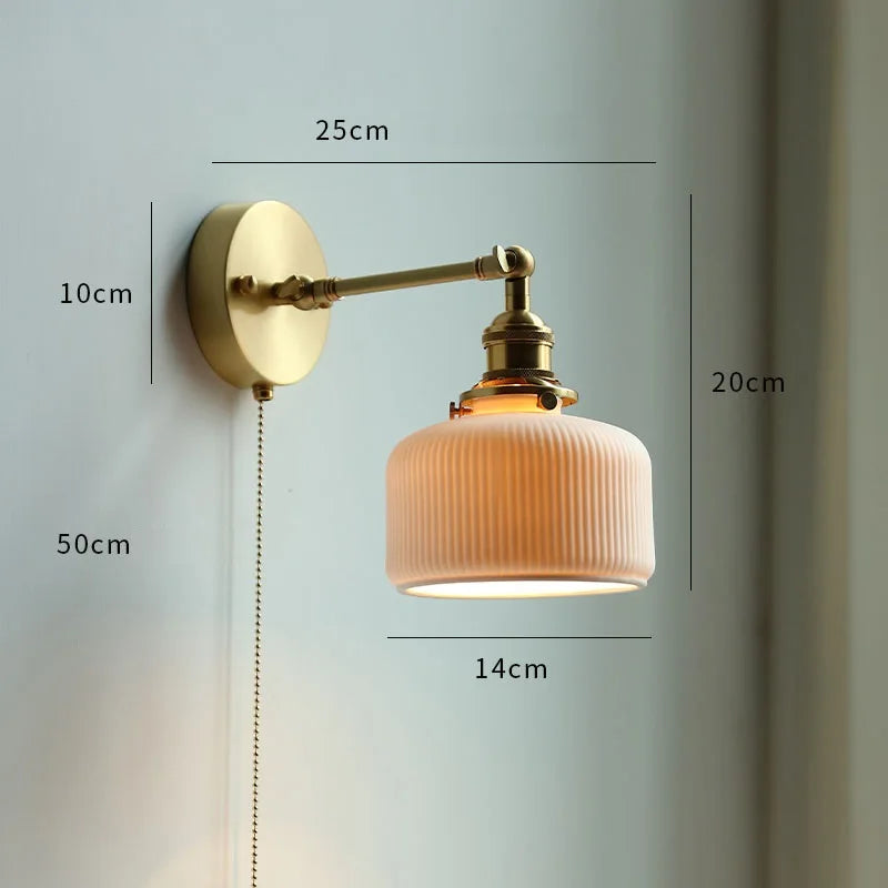 IWHD Glass Copper LED Wall Lights For Home Pull Chain Switch Bedroom Bathroom Mirror Stair Modern Nordic Wandlamp Lampara Pared
