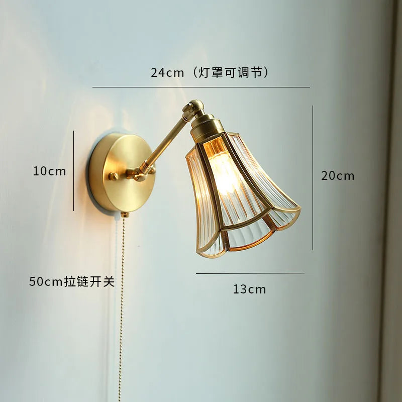 IWHD Glass Copper LED Wall Lights For Home Pull Chain Switch Bedroom Bathroom Mirror Stair Modern Nordic Wandlamp Lampara Pared
