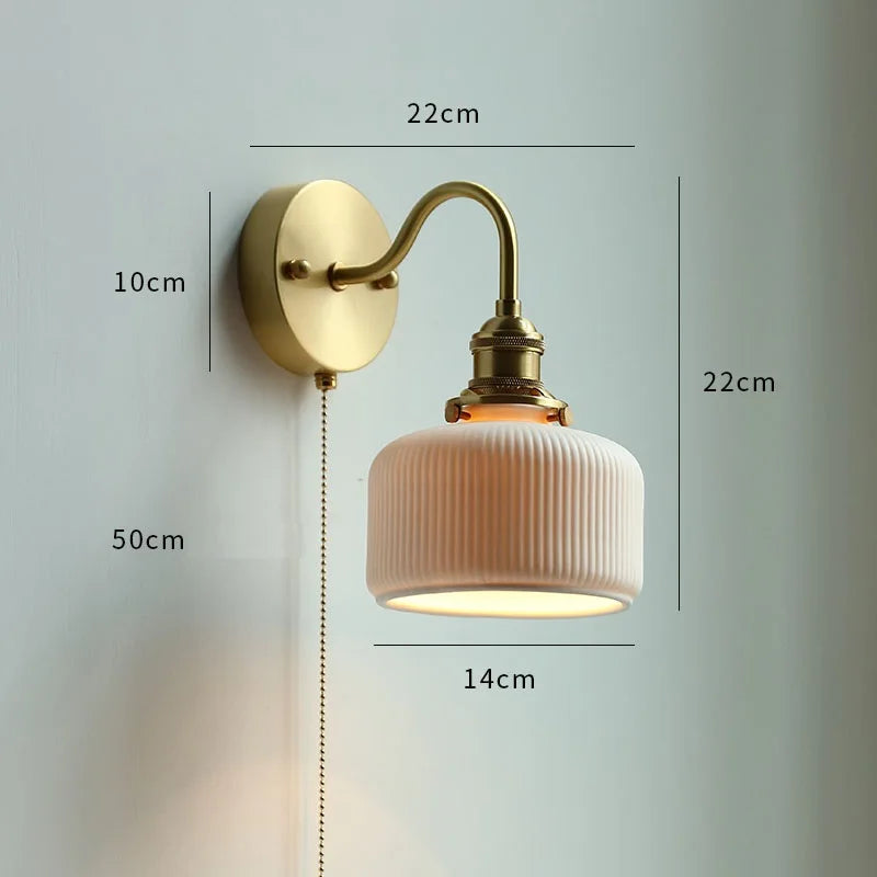 IWHD Glass Copper LED Wall Lights For Home Pull Chain Switch Bedroom Bathroom Mirror Stair Modern Nordic Wandlamp Lampara Pared