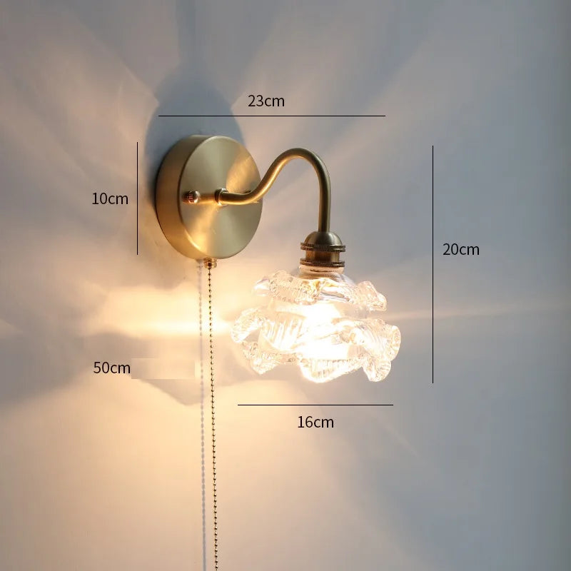 IWHD Glass Copper LED Wall Lights For Home Pull Chain Switch Bedroom Bathroom Mirror Stair Modern Nordic Wandlamp Lampara Pared