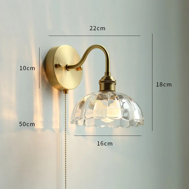 IWHD Glass Copper LED Wall Lights For Home Pull Chain Switch Bedroom Bathroom Mirror Stair Modern Nordic Wandlamp Lampara Pared