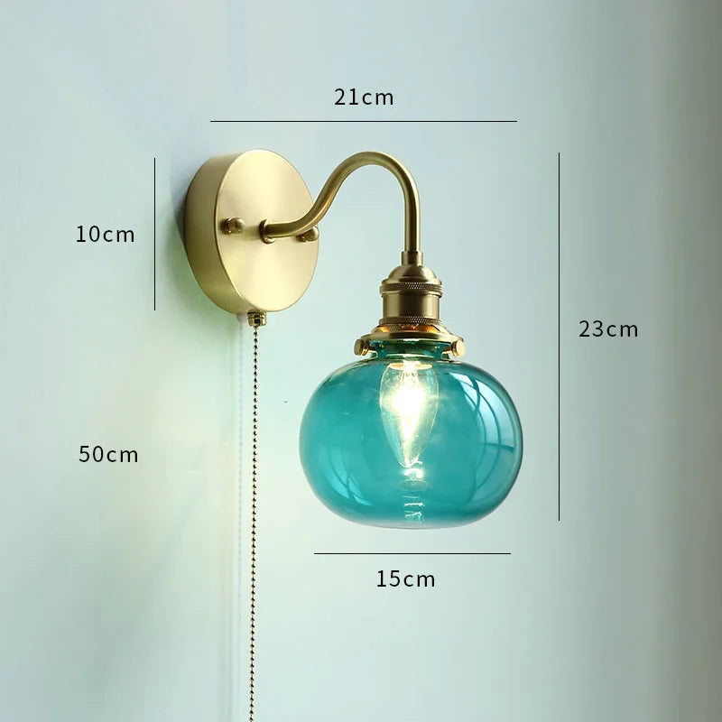 IWHD Glass Copper LED Wall Lights For Home Pull Chain Switch Bedroom Bathroom Mirror Stair Modern Nordic Wandlamp Lampara Pared