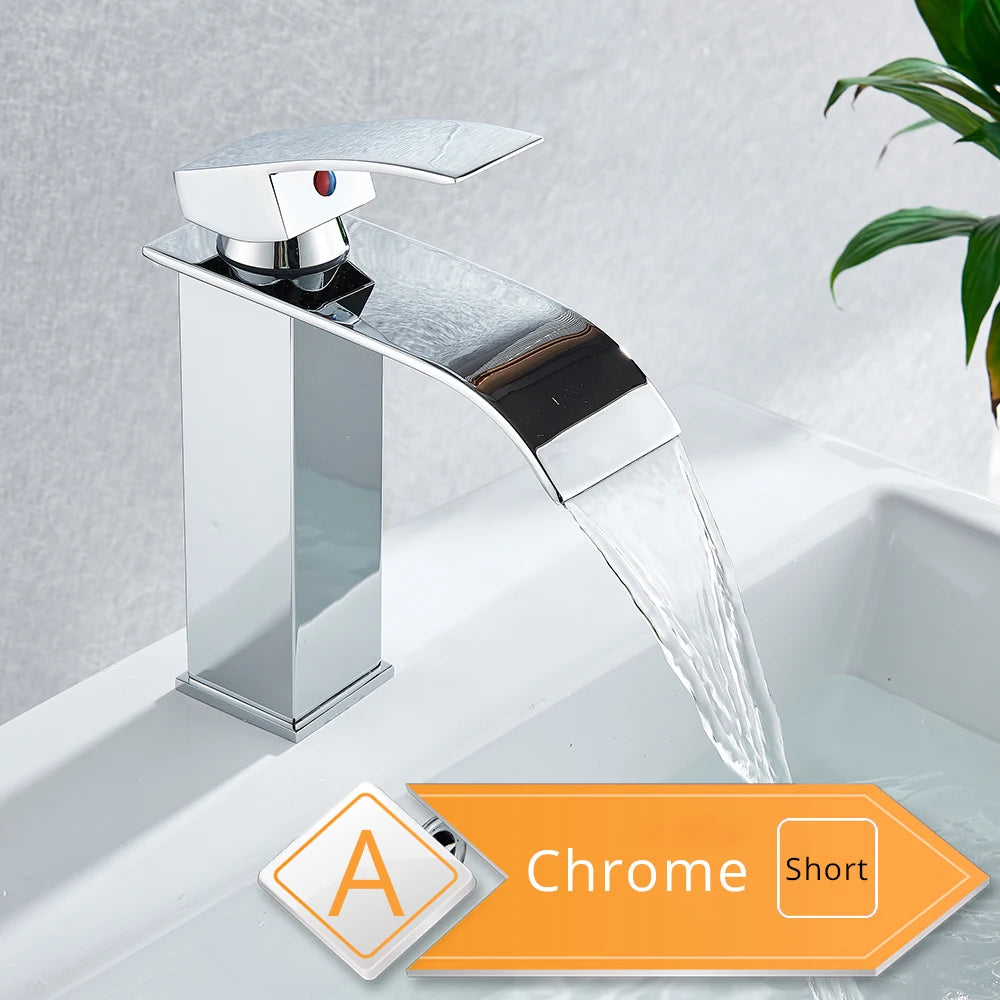 Rozin Waterfall Bathroom Sink Faucet Deck Mount Hot Cold Water Basin Mixer Taps Polished Chrome Lavatory Sink Tap