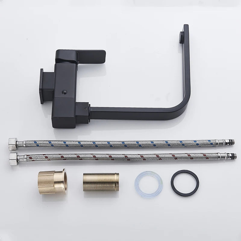 Kitchen Rotating Faucet Folding Down Hot Cold Water Inner window Faucet Black Low Window Kitchen Mixer Faucet Single Handle Tap