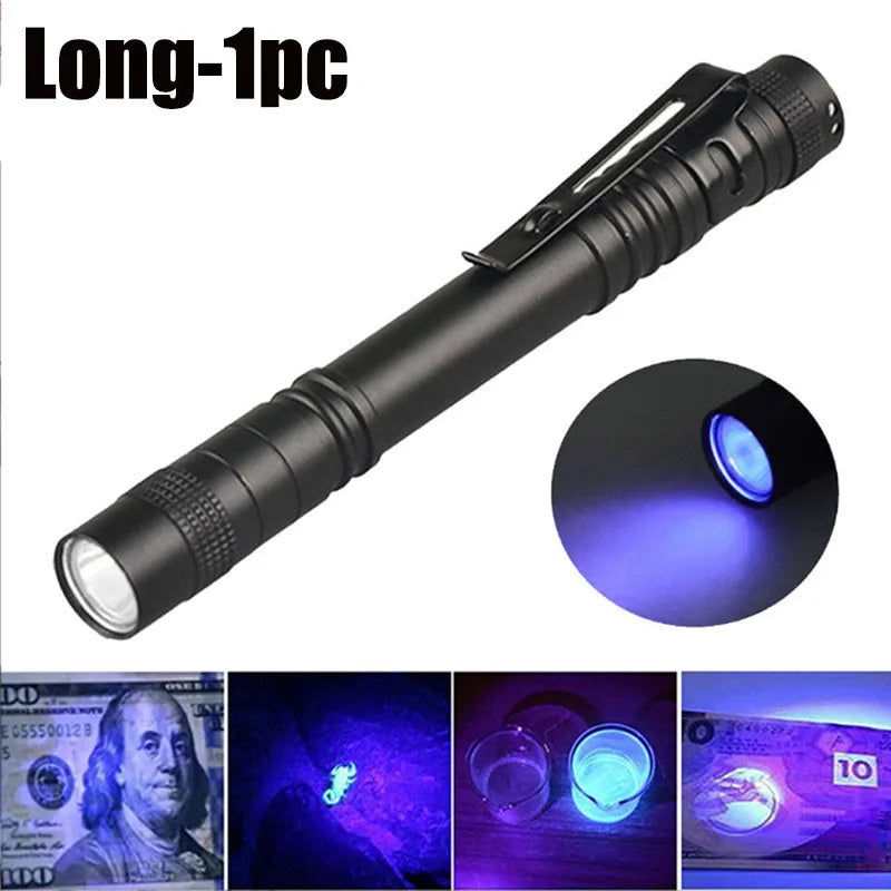 UV Flashlight 365nm Ultraviolet Torch Portable With For Pen Clip Pet Urine Scorpion Detector UV Lamp AAA Batteries Violet Light