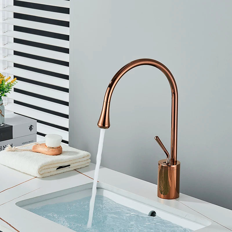 Suguword Basin Faucet Hot&Cold Water Mixer Tap Brass Deck Mounted Crane Kitchen Basin Sink Tap Mixer Single Handle Bathroom Tap