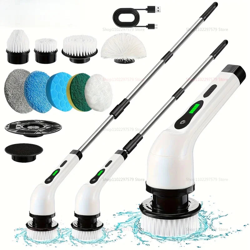 Electric Cleaning Brush 2 Gear Cordless Rotary Floor Scrubber Wireless 360 Degree Adjustable Handle Home Deep Cleaning Tool