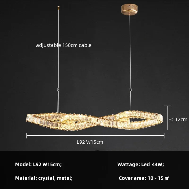 Dining Room Luxury K9 Crystal Lustre Dimmable Pendant Lights Plated Gold Metal Irregular Hanging Lamp Led Deco Suspend Light