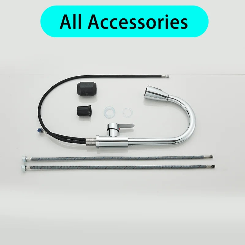 Chrome Home Kitchen Sink Pull-Out Tap Single Handle Cold and Hot Single Handle Deck 360 ° Optional Crane 2 Function Spray Faucet