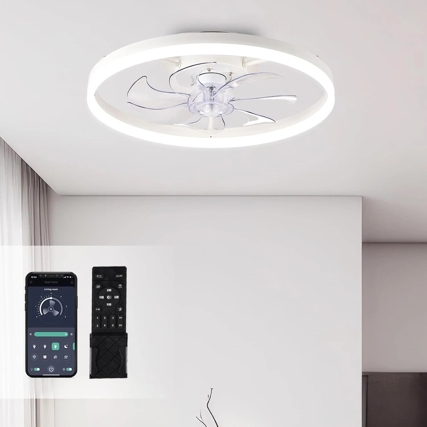 RGB TUYA Modern Ceiling Fan (With Lighting) Silent LED Dimmable Ceiling Fan (With Remote Control) for Bedroom Study Dining Room