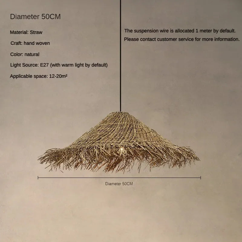 Japanese Handmade Rattan Woven  Wabi Sabi Wind Vine Art Pendant Light Simple Retro Homestay Light Warm Light Bulb