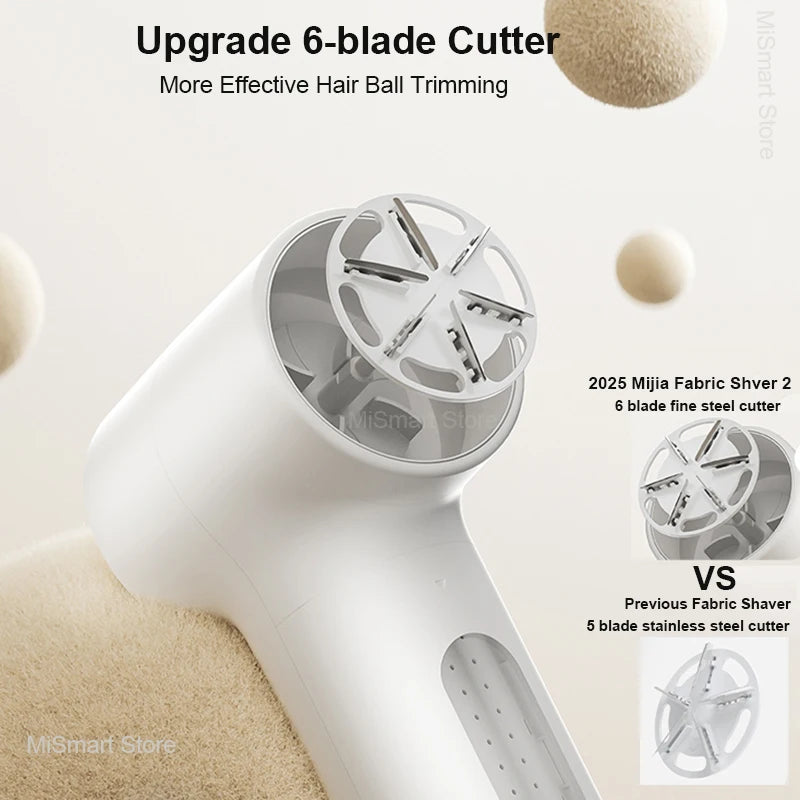 2025 XIAOMI Mijia Fabric Shaver 2, Portable Electric Lint Remover Pellet Machine Type-C Hair Ball Trimmer for Clothes 6-Blade