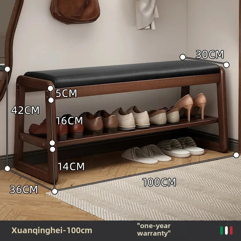 Modern Solid Wood Shoe Bench Entryway Multilayers Storage Stool Luxury Design for Hallway Bedroom Wide and Comfortable