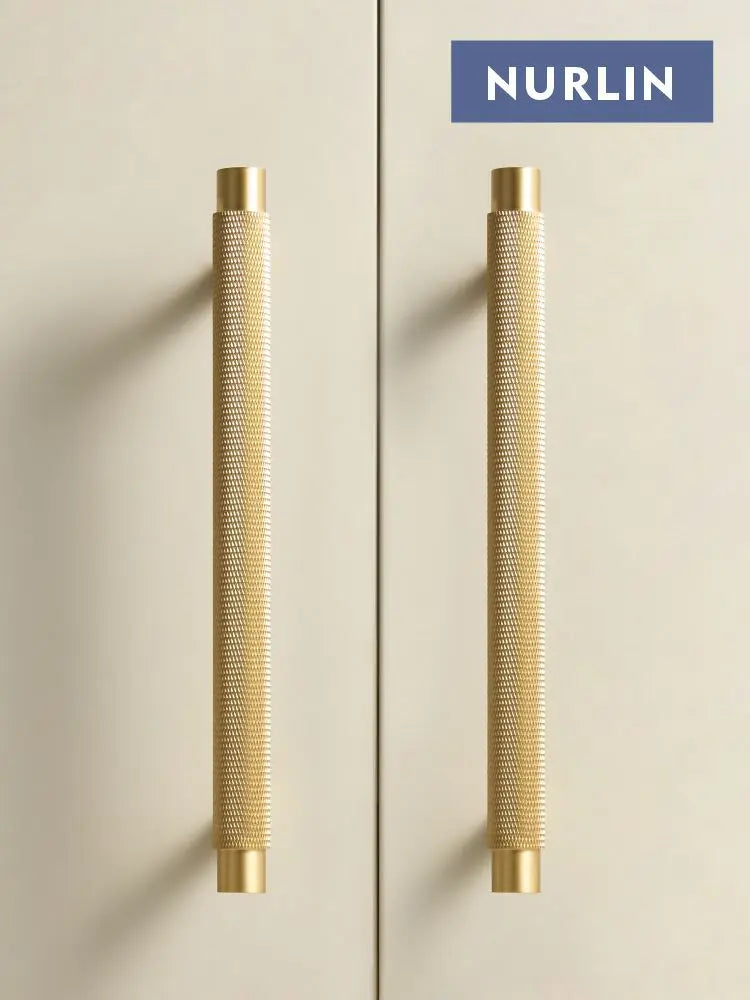Nurlin Solid Brass Kitchen Furniture Handles Modern Knurled Patter Antique Matt Brass Black Color Cabinet Knobs T-Bar Pull