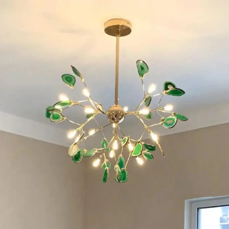 Luxury Natural Agate Chandeliers Colorful Green Blue Lighting Foyer Living Dining Room Restaurant Bedroom Pendant Lamp