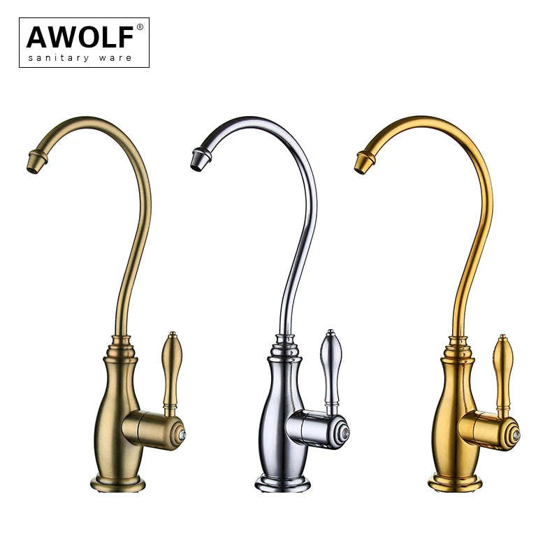 Awolf Kitchen Purifier Direct Drinking Faucet Solid Brass Kitchen Sink Tap for Cold Water Brushed Bronze Chrome / Gold WF010