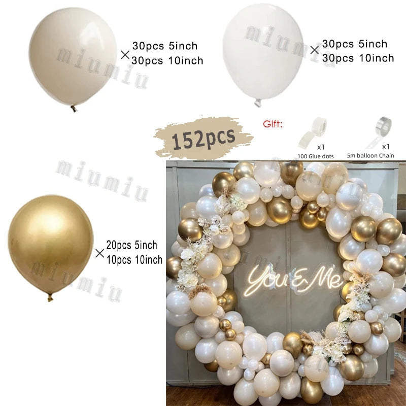 Sand White and Gold Balloon Garland Arch Kit for Bridal Wedding Engagement Baby Shower Latex Balloons Birthday Party Decorations