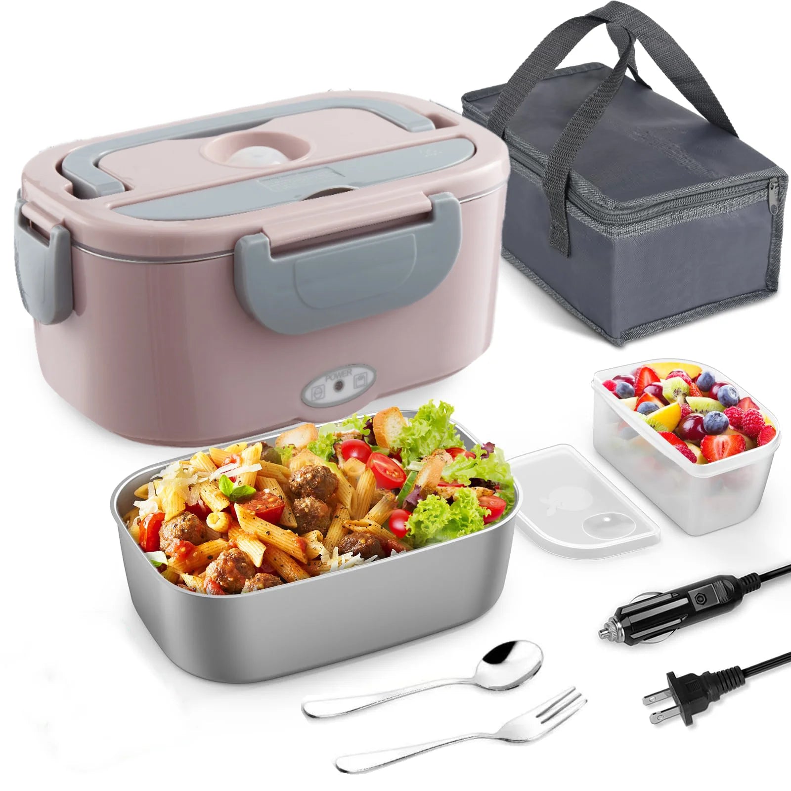 Electric Lunch Box: 12V/24V/110V Portable Food Warmer with 1.5L Leakproof Stainless Container & Insulated Bag for Car/Home