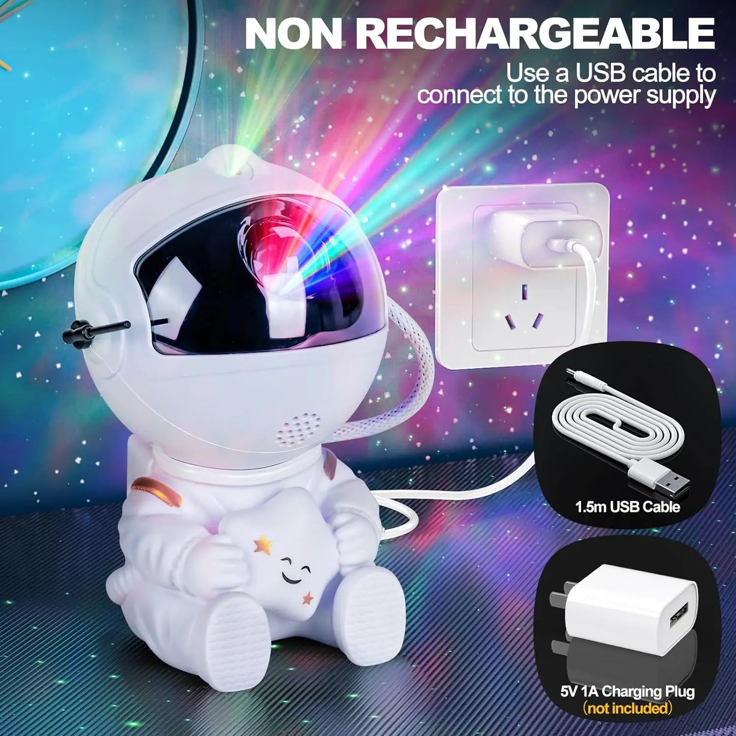 Astronaut Galaxy Star Projector Starry Night Light - Starry Nebula Ceiling Projection Lamp with 8 Modes, Remote 360° Adjustable