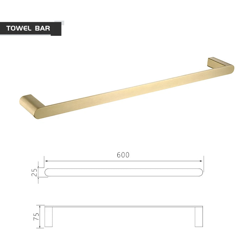 Bathroom Accessories Hardware Set Brushed Gold Robe Hook Towel Rail Bar Rack Toilet Brush Tissue Paper Holder Soap Dish Shelf