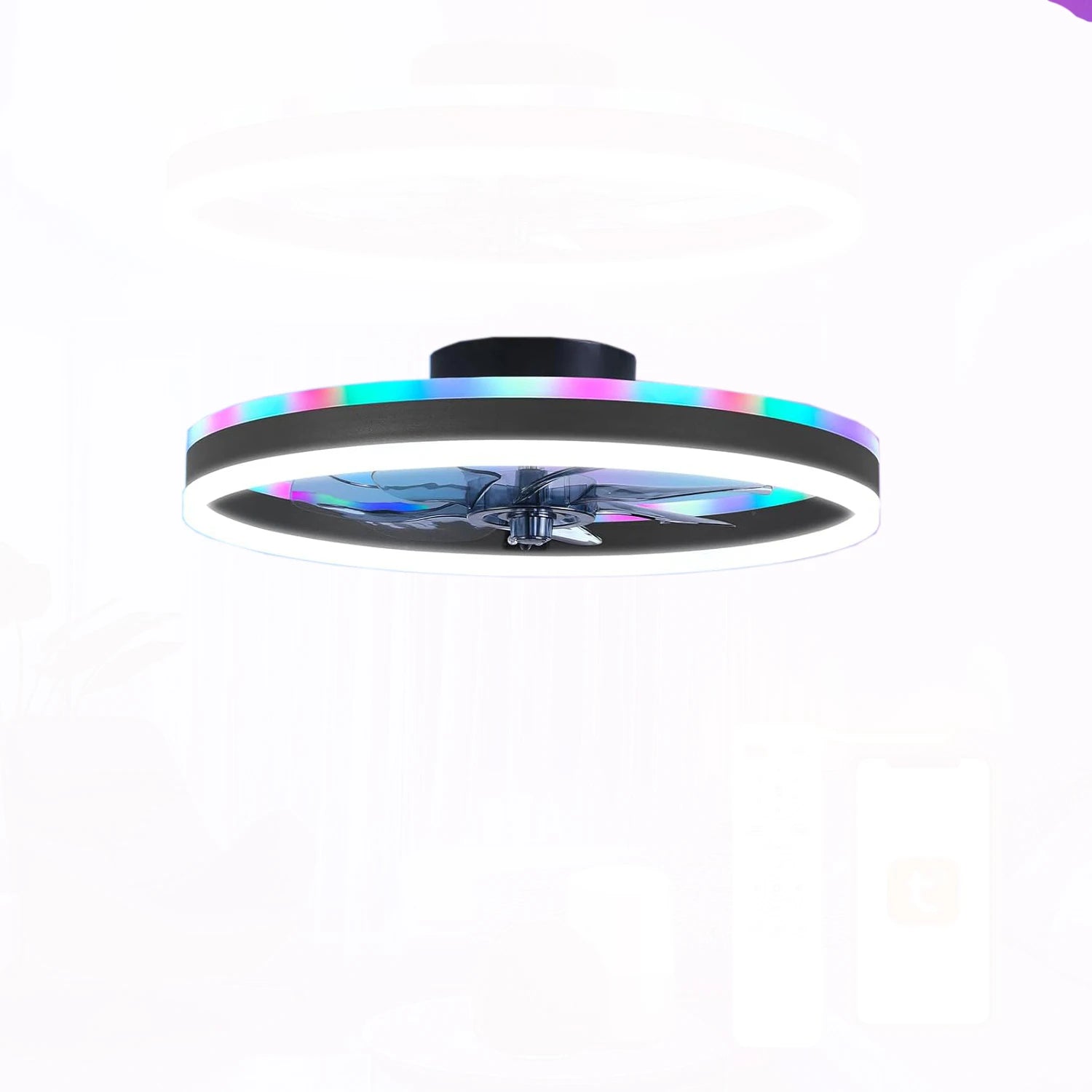 RGB TUYA Modern Ceiling Fan (With Lighting) Silent LED Dimmable Ceiling Fan (With Remote Control) for Bedroom Study Dining Room