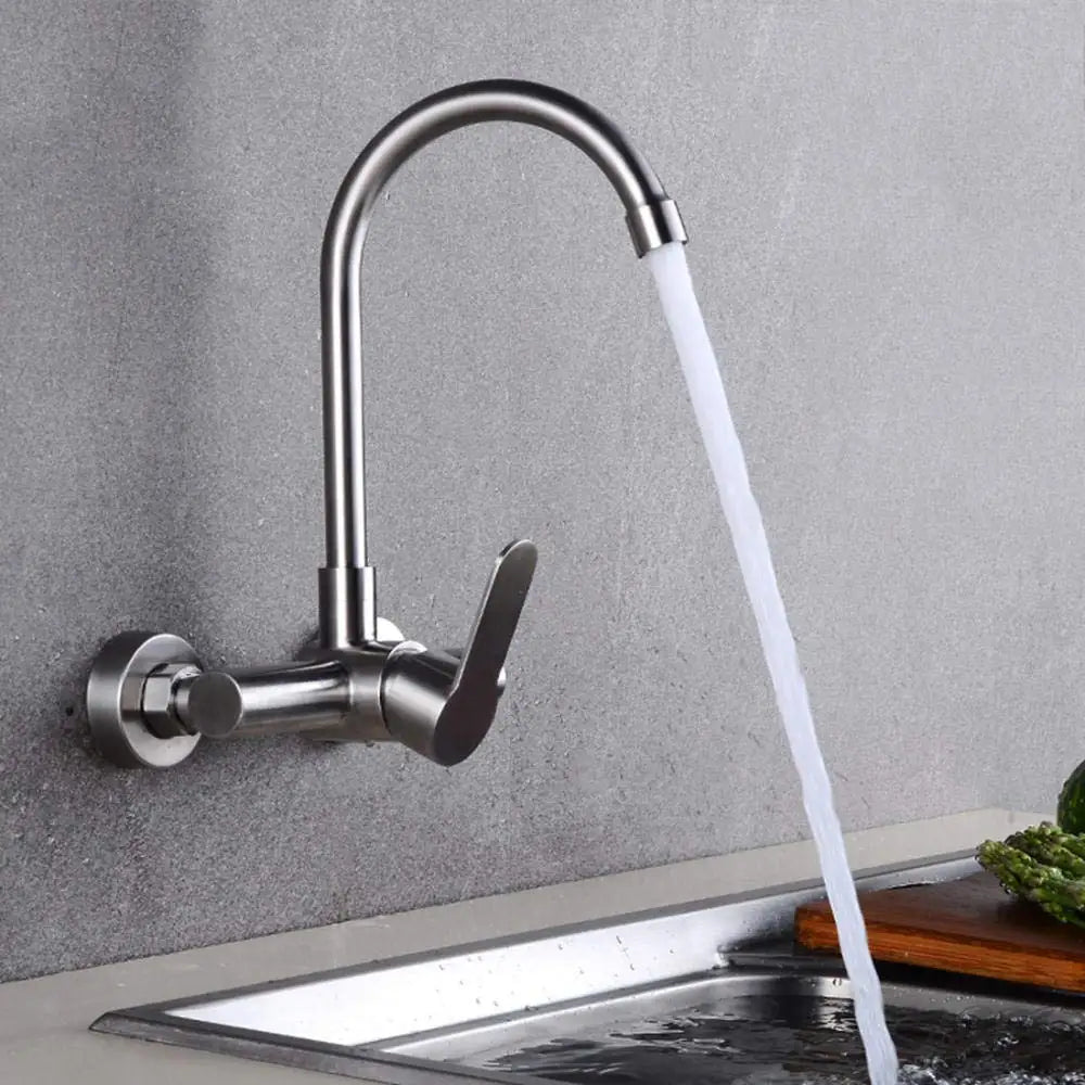 Stainless Steel Double Hole Wall Mounted Cold and Hot Faucet Balcony Rotating Kitchen Faucet Torneiras De Cozinha Batidora