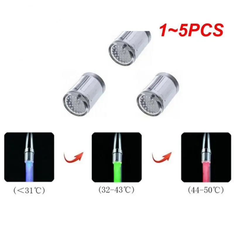 1~5PCS Luminous Light-up LED Water Faucet Shower Tap Basin Water Nozzle Bathroom Kitchen Heater Faucets thermostat Blue 3Color 7