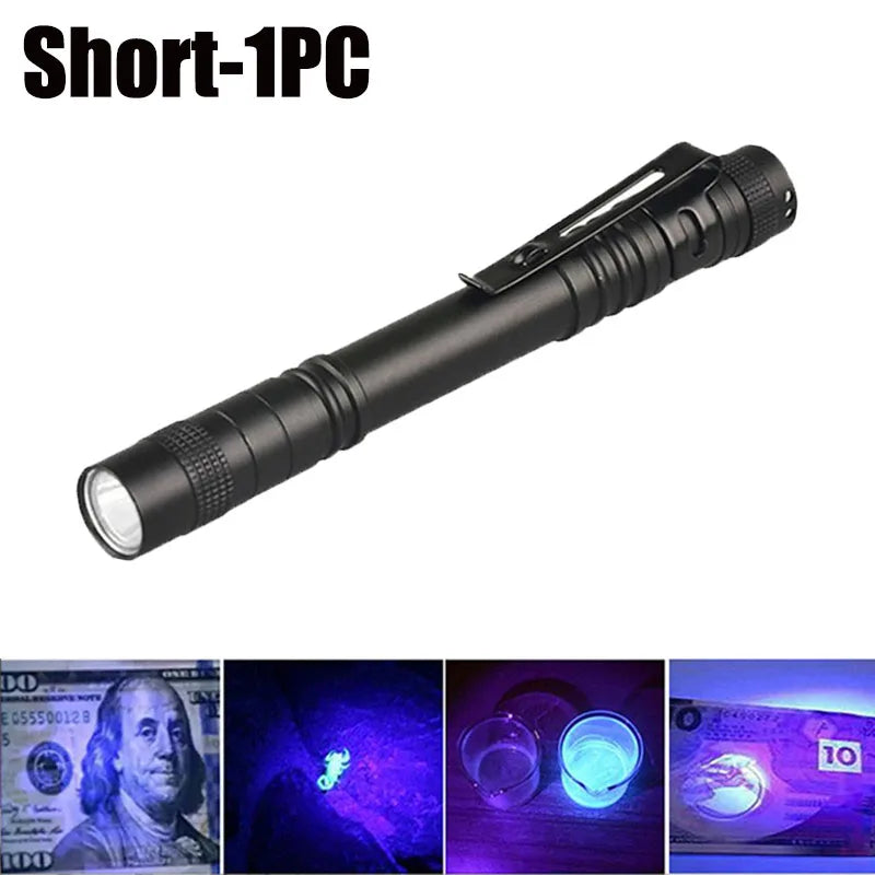 UV Flashlight 365nm Ultraviolet Torch Portable With For Pen Clip Pet Urine Scorpion Detector UV Lamp AAA Batteries Violet Light