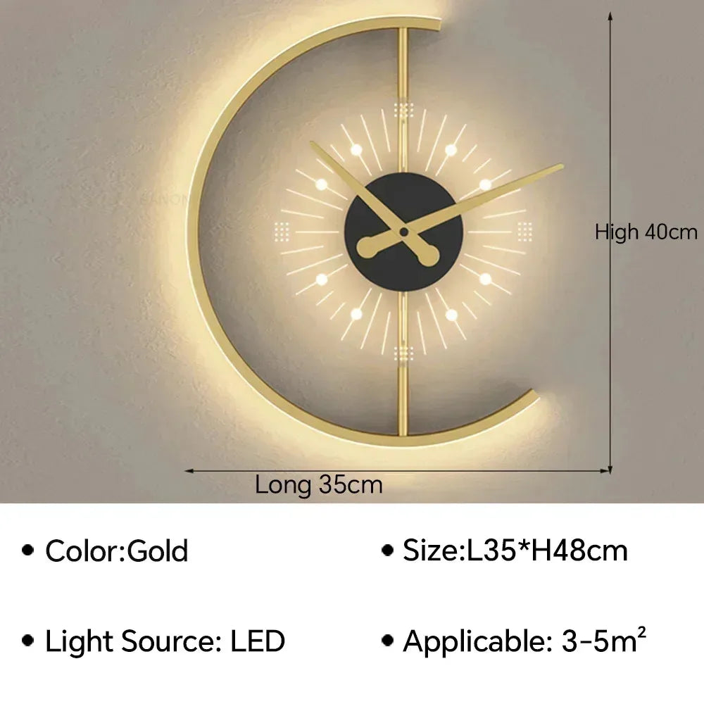 Modern LED Clock Wall Lamp for Bedroom Living Dining Room Aisle Porch Home Decoration Wall Sconce Indoor Lighting Fixture Luster