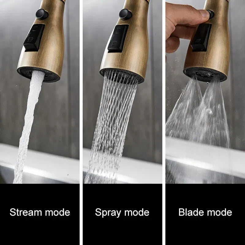 Kitchen Faucets Pull Out Antique Bronze Kitchen Sink Water Mixer Tap Crane Faucet Hot Cold with Sprayer EL9021