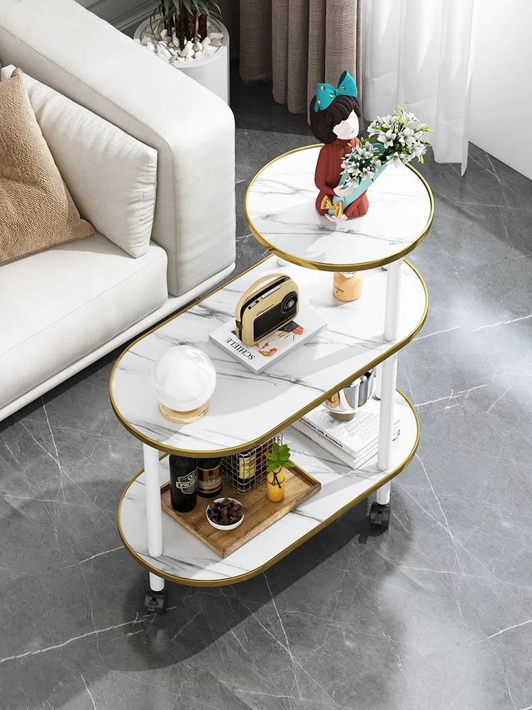 Sofa Side Table Modern Light Luxury Coffee Table Simple Solid Wood Furniture Living Room Storage Rack Corner Table Movable