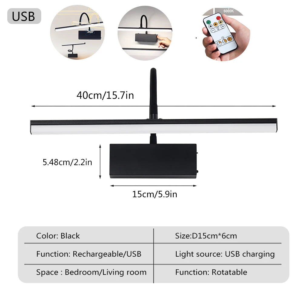 LED Rechargeable Wall Sconce Dimmable Rotating Angle For Living Room Bedroom Corridor Stairwell Backwall Indoor Decorative Light