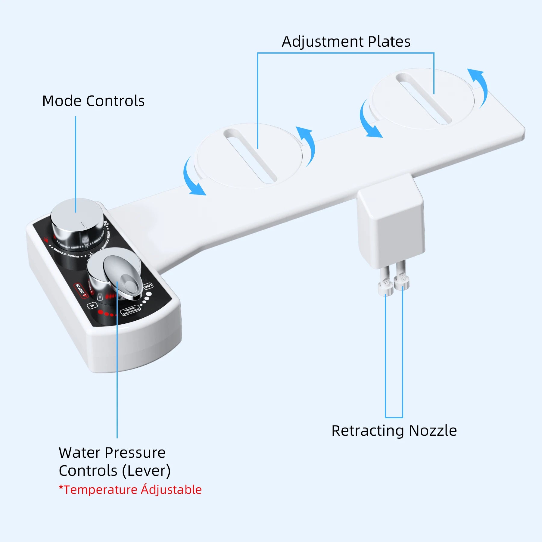 Bidet Attachment for Toilet, Hot and Cold Water Spray Non-Electric Dual Nozzle for Frontal & Rear Wash Adjustable Water Pressure