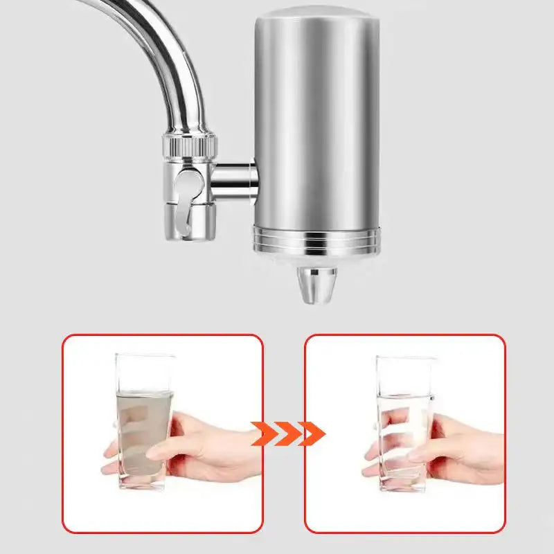 Installation-free Stainless Steel Household Faucet Water Purifier Composite Ceramic or Scale Inhibitor Filter for Kitchen Tap