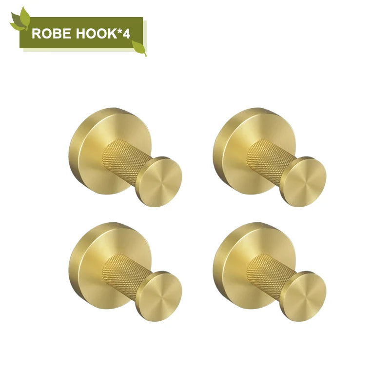 Brushed Gold Stainless Steel Bathroom Hardware Set Towel Rack Coat Hook Towel Bar Toilet Paper Holder Soap Dish Accessories