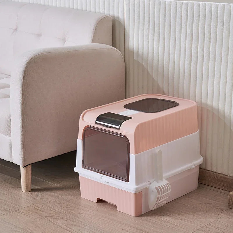 Pet Litter Box Kitten Anti Splash Toilet Fully Enclosed Spill proof Deodorant Cat Toilet Plastic Sandbox Cat Bedpan Sanitary Tra
