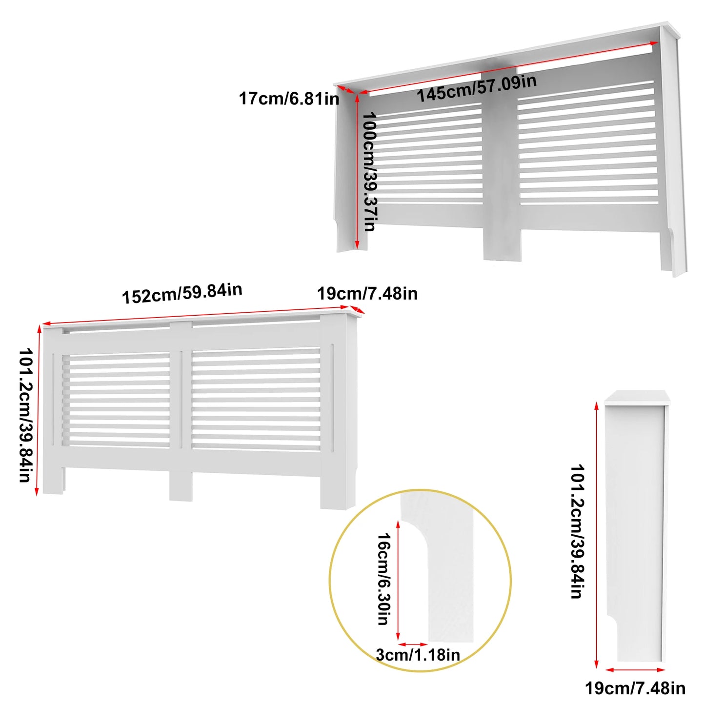 Super Tall 100CM Radiator Cover Strong Grill Shelf Cabinet MDF Cupboard Modern Vertical/Horizontal Style