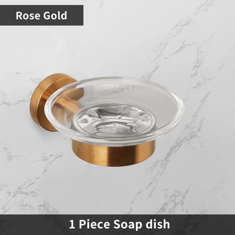 High Quality Soap Rack Wall Mounted Stainless Steel Brushed Gold Chrome Black Rose Gold Soap Dish Holder Bathroom Set